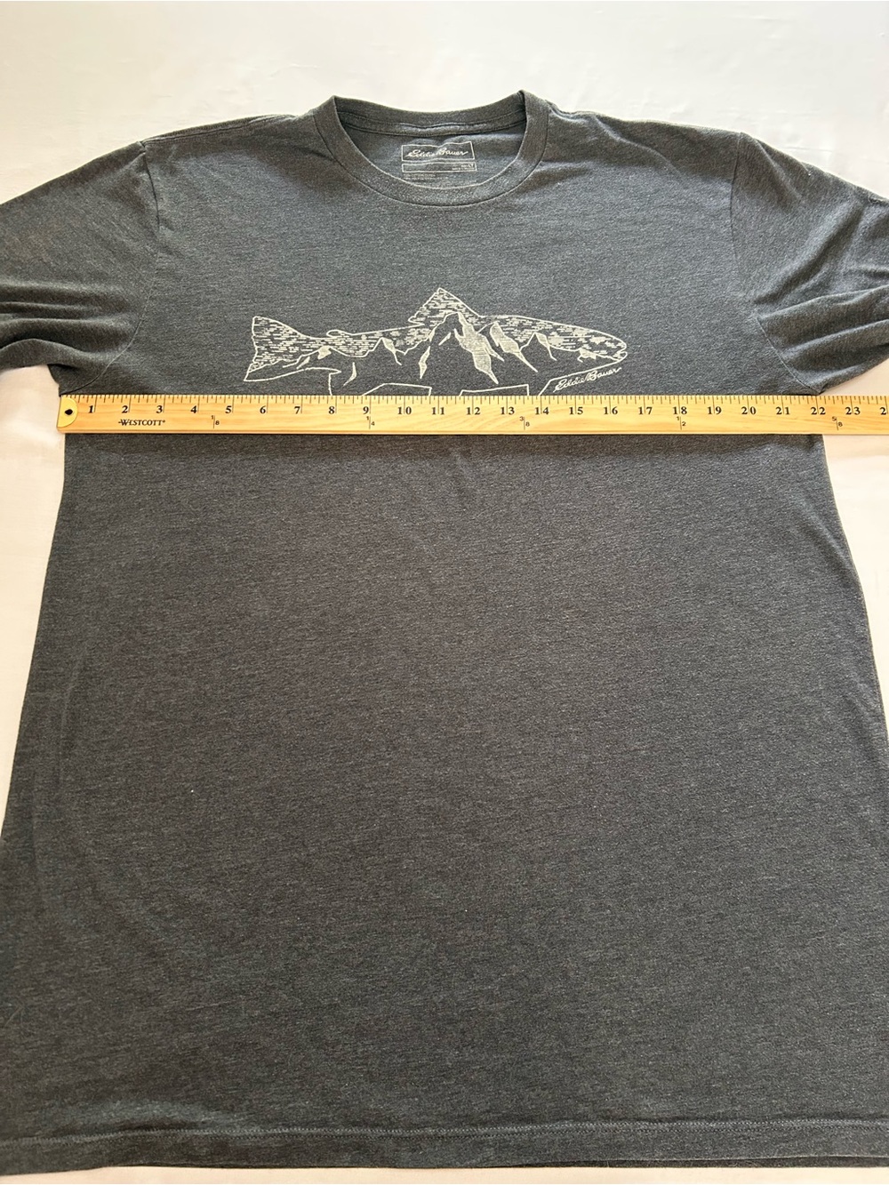 Eddie Bauer Fish Mountain Graphic Tee LT Gray Outdoors Shirt - Picture 6 of 6